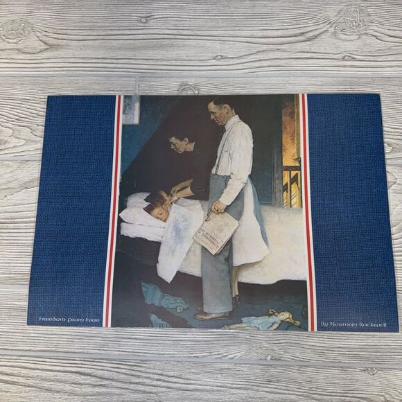 Norman Rockwell "The Four Freedoms" Laminated Placemats Set Of 4 WWII Prints 70s - Picture 5 of 15